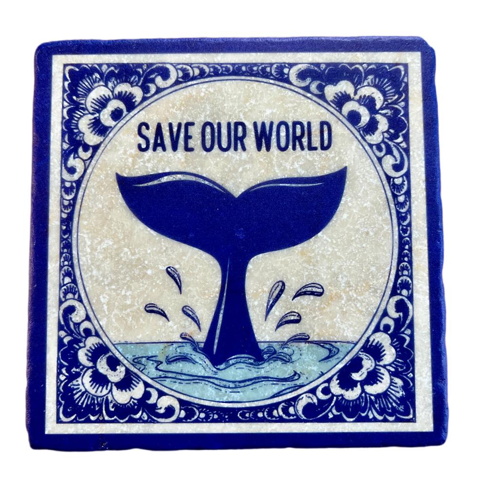 Marmor Fliese Glas Untersetzer Save our world